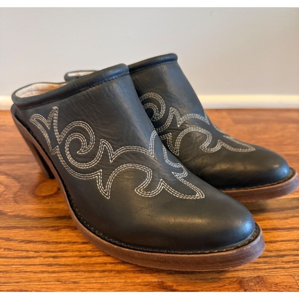 Spirit by Lucchese Women's Black Embroidered Mules Size 8 Western Leather - Picture 2 of 14